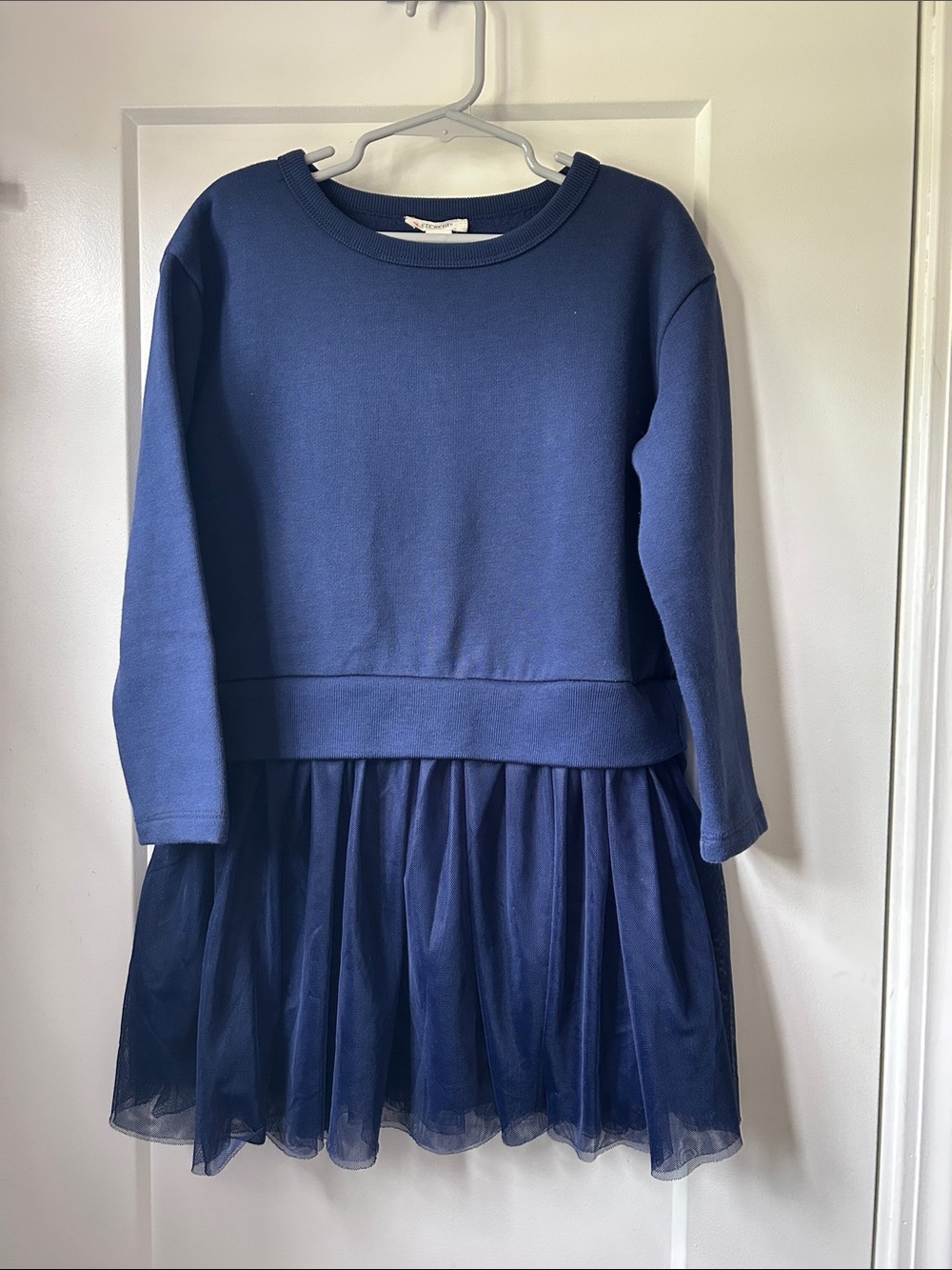 Crewcuts 6 Navy Blue Sweatshirt Dress with Tulle Hem